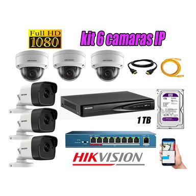 CÁMARA SEGURIDAD HIKVISION KIT 6 IP FULL HD | DISCO 1TB WD PÚRPURA | AUDIO INCORPORADO