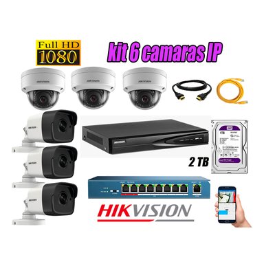 CÁMARA SEGURIDAD HIKVISION KIT 6 IP FULL HD | DISCO 2TB WD PÚRPURA | AUDIO INCORPORADO