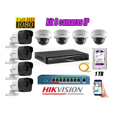 CÁMARA SEGURIDAD HIKVISION KIT 8 IP FULL HD | DISCO 1TB WD PÚRPURA | AUDIO INCORPORADO