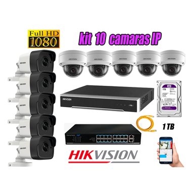 KIT 10 CÁMARA SEGURIDAD HIKVISION IP + DISCO WD PÚRPURA 1 TB
