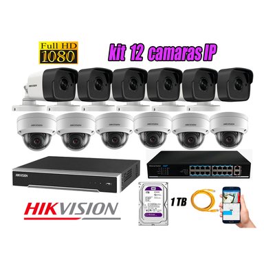 KIT 12 CÁMARA SEGURIDAD HIKVISION IP + DISCO WD PÚRPURA 1 TB