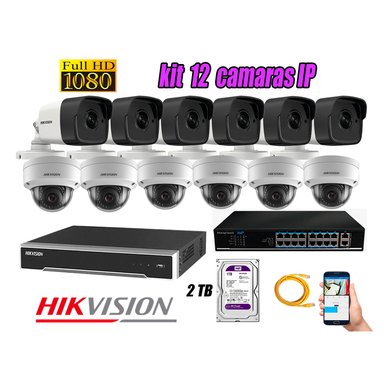 KIT 12 CÁMARA SEGURIDAD HIKVISION IP + DISCO WD PÚRPURA 2 TB