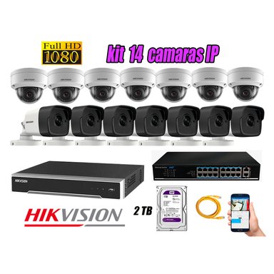 KIT 14 CÁMARA SEGURIDAD HIKVISION IP + DISCO WD PÚRPURA 2 TB