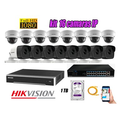 KIT 16 CÁMARA SEGURIDAD HIKVISION IP + DISCO WD PÚRPURA 1 TB