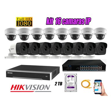 KIT 16 CÁMARA SEGURIDAD HIKVISION IP + DISCO WD PÚRPURA 2 TB