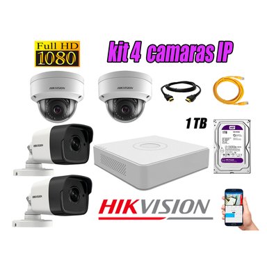 KIT 4 CÁMARA SEGURIDAD HIKVISION IP POE + DISCO WD PÚRPURA 1 TB