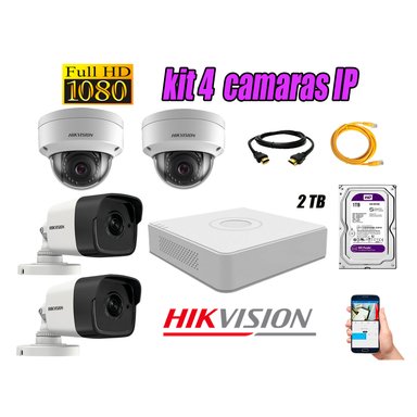 KIT 4 CÁMARA SEGURIDAD HIKVISION IP POE + DISCO WD PÚRPURA 2 TB