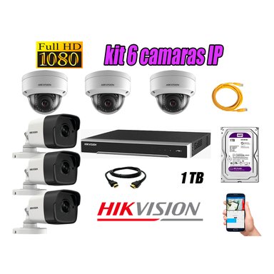 KIT 6 CÁMARA SEGURIDAD HIKVISION IP POE + DISCO WD PÚRPURA 1 TB