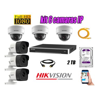KIT 6 CÁMARA SEGURIDAD HIKVISION IP POE + DISCO WD PÚRPURA 2 TB