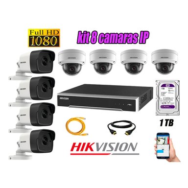 KIT 8 CÁMARA SEGURIDAD HIKVISION IP POE + DISCO WD PÚRPURA 1 TB