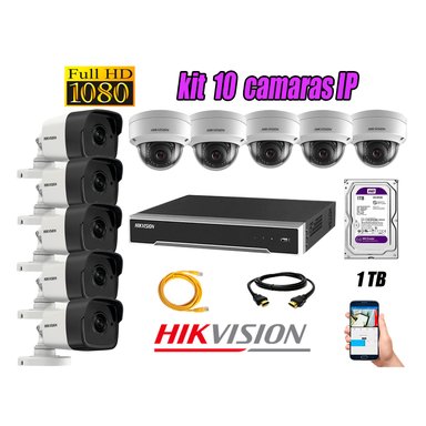 KIT 10 CÁMARA SEGURIDAD HIKVISION IP POE + DISCO WD PÚRPURA 1 TB