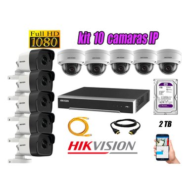 KIT 10 CÁMARA SEGURIDAD HIKVISION IP POE + DISCO WD PÚRPURA 2 TB