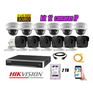 KIT 12 CÁMARA SEGURIDAD HIKVISION IP POE + DISCO WD PÚRPURA 2 TB
