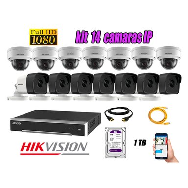 KIT 14 CÁMARA SEGURIDAD HIKVISION IP POE + DISCO WD PÚRPURA 1 TB