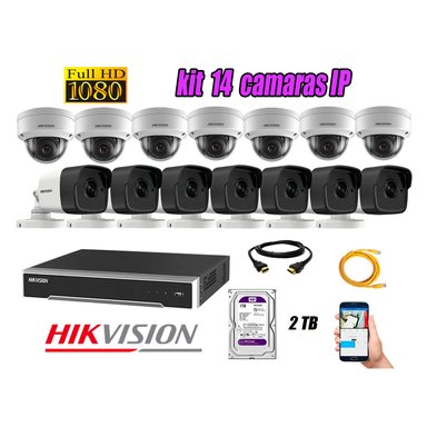 KIT 14 CÁMARA SEGURIDAD HIKVISION IP POE + DISCO WD PÚRPURA 2 TB