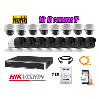 KIT 16 CÁMARA SEGURIDAD HIKVISION IP POE + DISCO WD PÚRPURA 1 TB