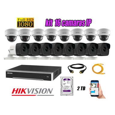 KIT 16 CÁMARA SEGURIDAD HIKVISION IP POE + DISCO WD PÚRPURA 2 TB