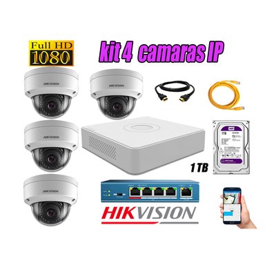 KIT 4 CÁMARA SEGURIDAD HIKVISION IP INTERIOR + DISCO WD PÚRPURA 1 TB