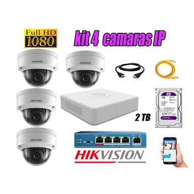 KIT 4 CÁMARA SEGURIDAD HIKVISION IP INTERIOR + DISCO WD PÚRPURA 2 TB