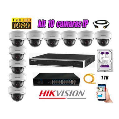 KIT 10 CÁMARA SEGURIDAD HIKVISION IP INTERIOR + DISCO WD PÚRPURA 1 TB