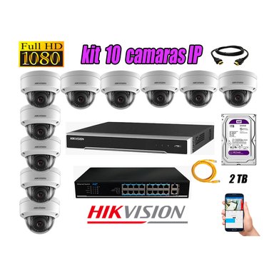 KIT 10 CÁMARA SEGURIDAD HIKVISION IP INTERIOR + DISCO WD PÚRPURA 2 TB