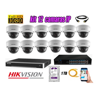 KIT 12 CÁMARA SEGURIDAD HIKVISION IP INTERIOR + DISCO WD PÚRPURA 1 TB