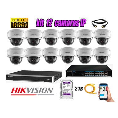 KIT 12 CÁMARA SEGURIDAD HIKVISION IP INTERIOR + DISCO WD PÚRPURA 2 TB