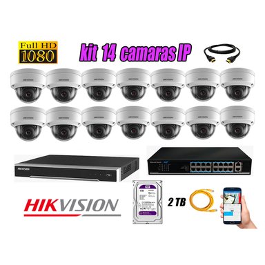 KIT 14 CÁMARA SEGURIDAD HIKVISION IP INTERIOR + DISCO WD PÚRPURA 2 TB
