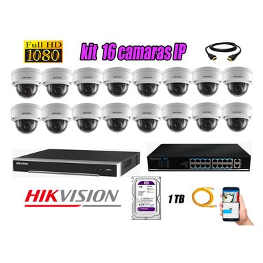 KIT 16 CÁMARA SEGURIDAD HIKVISION IP INTERIOR + DISCO WD PÚRPURA 1 TB