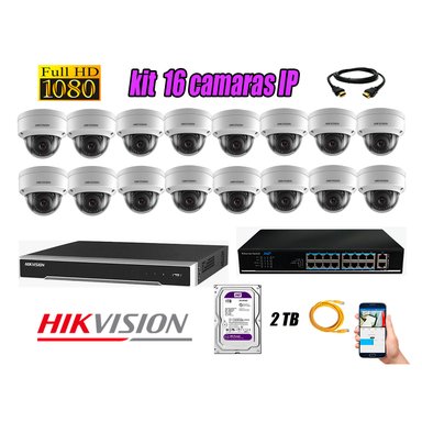 KIT 16 CÁMARA SEGURIDAD HIKVISION IP INTERIOR + DISCO WD PÚRPURA 2 TB