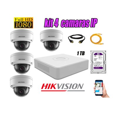 KIT 4 CÁMARA SEGURIDAD HIKVISION IP POE INTERIOR + DISCO WD PÚRPURA 1 TB