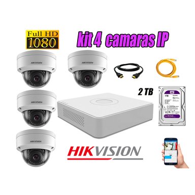 KIT 4 CÁMARA SEGURIDAD HIKVISION IP POE INTERIOR + DISCO WD PÚRPURA 2 TB