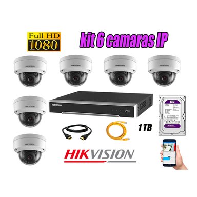 KIT 6 CÁMARA SEGURIDAD HIKVISION IP POE INTERIOR + DISCO WD PÚRPURA 1 TB