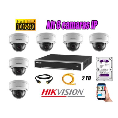 KIT 6 CÁMARA SEGURIDAD HIKVISION IP POE INTERIOR + DISCO WD PÚRPURA 2 TB