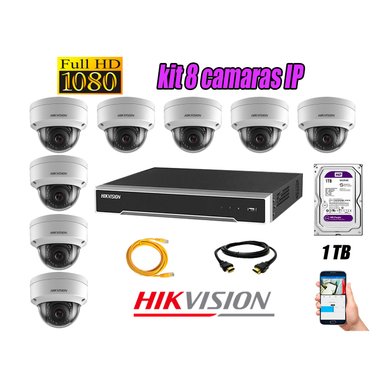 KIT 8 CÁMARA SEGURIDAD HIKVISION IP POE INTERIOR + DISCO WD PÚRPURA 1 TB