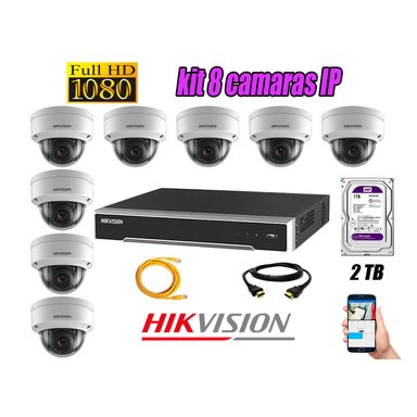 KIT 8 CÁMARA SEGURIDAD HIKVISION IP POE INTERIOR + DISCO WD PÚRPURA 2 TB