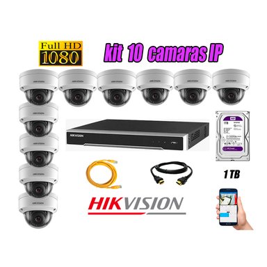 KIT 10 CÁMARA SEGURIDAD HIKVISION IP POE INTERIOR + DISCO WD PÚRPURA 1 TB