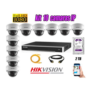KIT 10 CÁMARA SEGURIDAD HIKVISION IP POE INTERIOR + DISCO WD PÚRPURA 2 TB