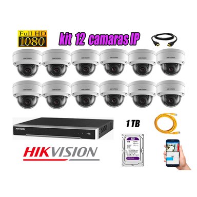 KIT 12 CÁMARA SEGURIDAD HIKVISION IP POE INTERIOR + DISCO WD PÚRPURA 1 TB