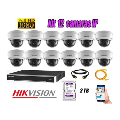 KIT 12 CÁMARA SEGURIDAD HIKVISION IP POE INTERIOR + DISCO WD PÚRPURA 2 TB