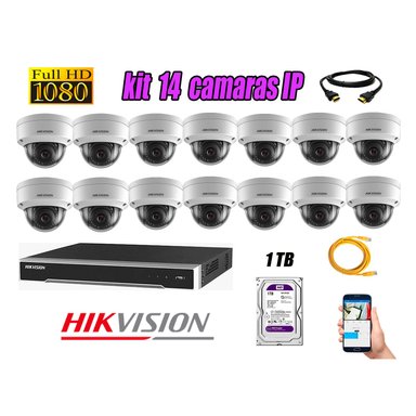 KIT 14 CÁMARA SEGURIDAD HIKVISION IP POE INTERIOR + DISCO WD PÚRPURA 1 TB