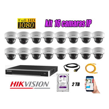 KIT 16 CÁMARA SEGURIDAD HIKVISION IP POE INTERIOR + DISCO WD PÚRPURA 2 TB