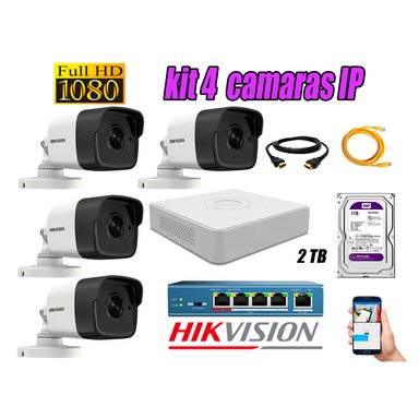 KIT 4 CÁMARA SEGURIDAD HIKVISION IP EXTERIOR + DISCO WD PÚRPURA 2 TB