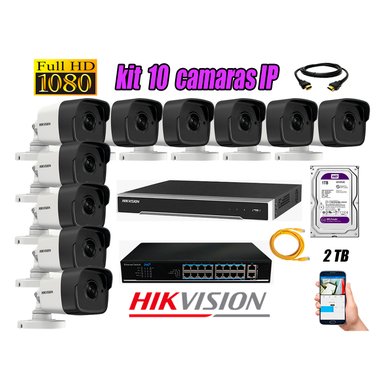 KIT 10 CÁMARA SEGURIDAD HIKVISION IP EXTERIOR + DISCO WD PÚRPURA 2 TB