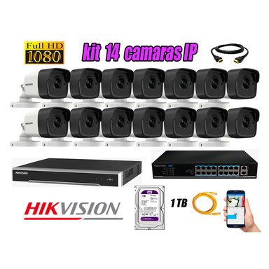 KIT 14 CÁMARA SEGURIDAD HIKVISION IP EXTERIOR + DISCO WD PÚRPURA 1 TB