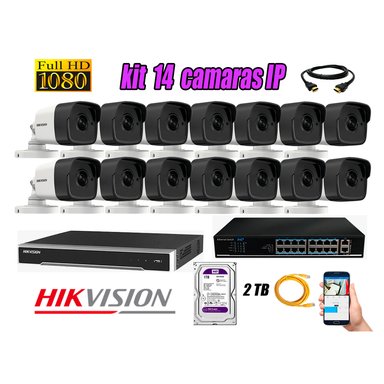KIT 14 CÁMARA SEGURIDAD HIKVISION IP EXTERIOR + DISCO WD PÚRPURA 2 TB