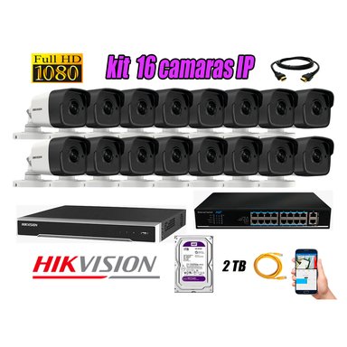 KIT 16 CÁMARA SEGURIDAD HIKVISION IP EXTERIOR + DISCO WD PÚRPURA 2 TB