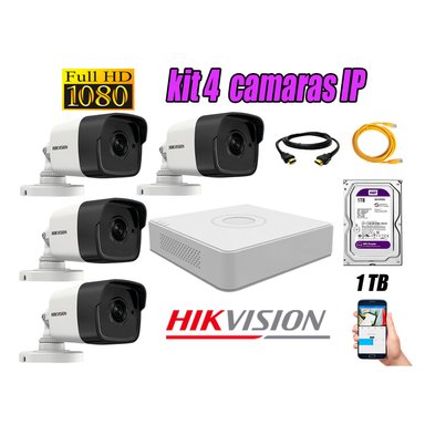 KIT 4 CÁMARA SEGURIDAD HIKVISION IP POE EXTERIOR + DISCO WD PÚRPURA 1 TB