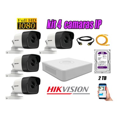 KIT 4 CÁMARA SEGURIDAD HIKVISION IP POE EXTERIOR + DISCO WD PÚRPURA 2 TB