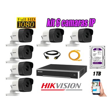 KIT 6 CÁMARA SEGURIDAD HIKVISION IP POE EXTERIOR + DISCO WD PÚRPURA 1 TB